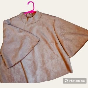 Eva Longoria Faux Suede Blush Crop Top Boxy